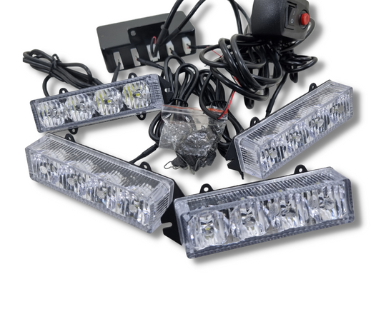 Universal Emergency Grill Lights with Strobe Fuction – Set of 4 (White / Amber)