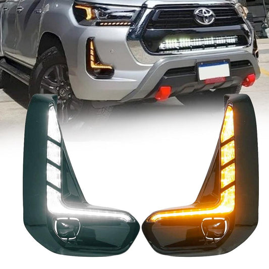 Toyota Hilux Revo (2020-On) Dual Function DRL LED Fog Light Surrounds With Dynamic Start Up