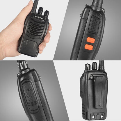 Baofeng BF-888S with earpiece.

Frequency Range: 400-470MHz; Low battery alar